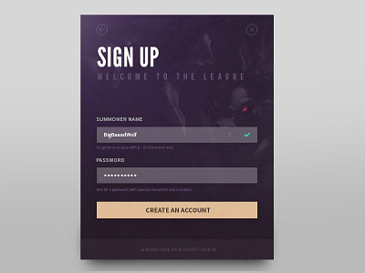 Daily UI 001 - Sign Up 001 dailyui league of legends minimal practice purple sign up ui