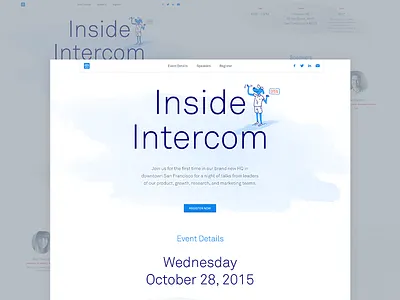 Inside Intercom landing page brush event illustration intercom landing light marketing page simple web website