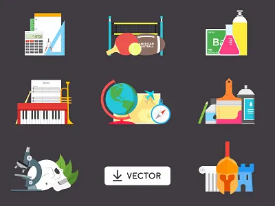 Free Vector School Illustration biology chemistry free freebie geography history illustrator mathematics music school sport vector