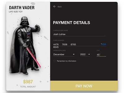 DailyUi #002 Credit Card Form 002 challenge checkout credit card dailyui darth vader design ecommerce star wars ui uiux