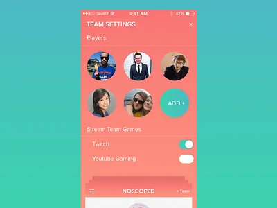 DailyUI 007 - Settings Page app dailyui dailyui007 gaming players settings team twitch video game youtube gaming