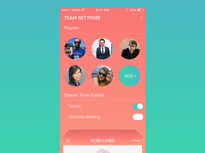 DailyUI 007 - Settings Page app dailyui dailyui007 gaming players settings team twitch video game youtube gaming