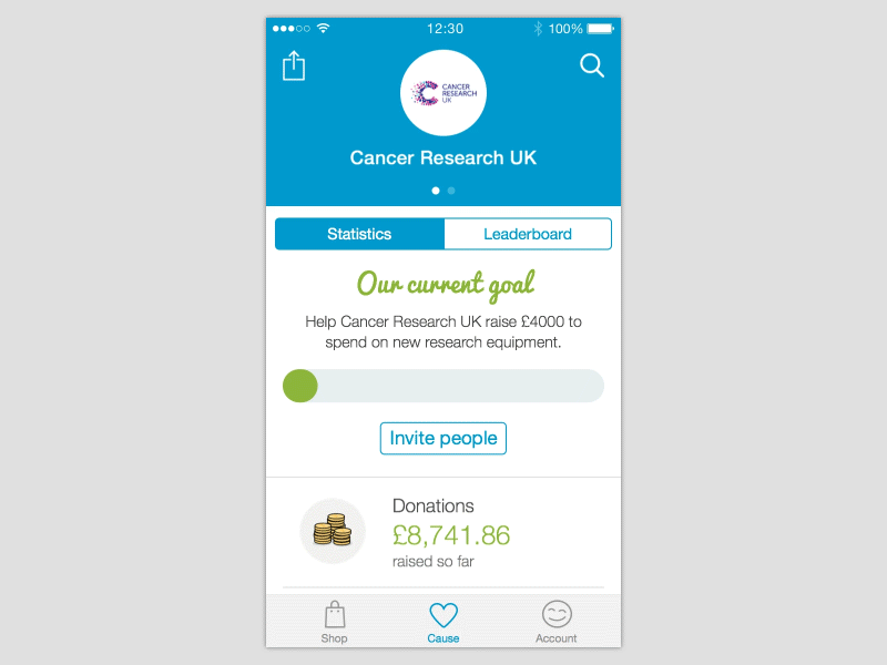 Cause Progress Bar achievement animation app easyfundraising goal ios iphone motion progress ribot ui ux