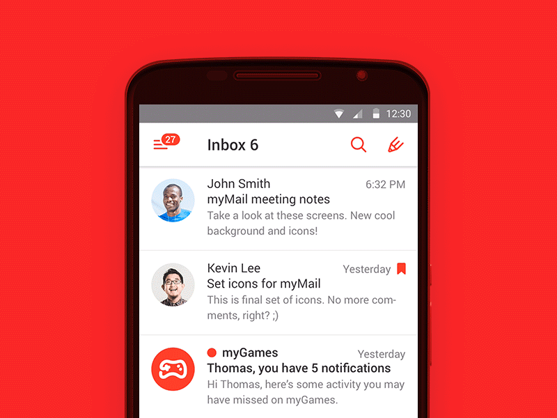 Sidebar Experiment in myMail for Android