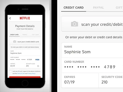 Day 002 of Daily UI: Credit Card Check Out checkout credit card daily 100 daily ui day 002 gift card mobile netflix payment paypal
