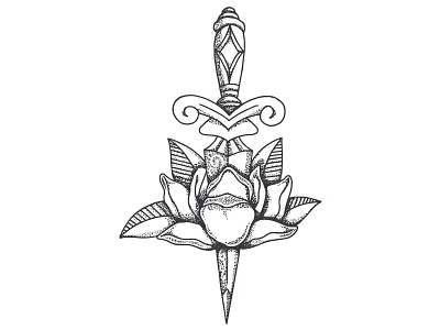 Magnolia Dagger flask illustration ink tattoo vector
