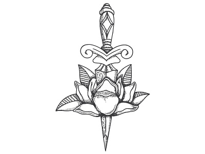 Magnolia Dagger flask illustration ink tattoo vector