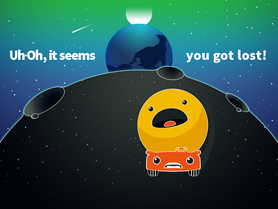 404 - Uh-Oh, it seems you got lost! 404 earth error illustration moon not found page planet space sun vector web