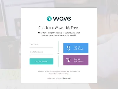 Wave Sign Up apps daily financial flat google landing page one page responsive sign up ux web yahoo