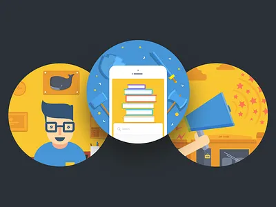 Icons books design faq gaming helpshift illustration iphone megaphone search ui whale