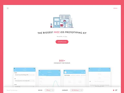 Awesome Kit v2.0 .psd download free freebie ios landing mockups page wireframes