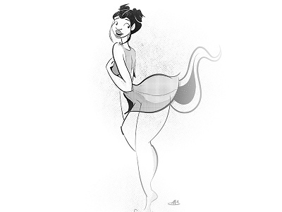 Tadpola beauty blackandwhite digital girl halftone illustration pinup skirt tadpola tadpole tail