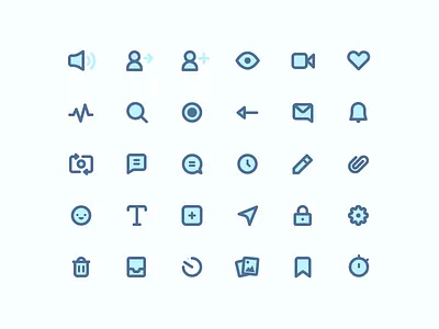 Icons activity add attachment camera icon icon designer icon set iconography messages set two ton icons volume