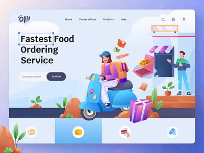 Olla - Food Delivery Header Animation 2d illustration animation design figma graphic design header header concept illustration landing page minimal motion motion design motion graphics ui ui design ui ux website