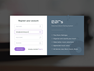 Sign in & Register Forms clean design form music register sign in system ui