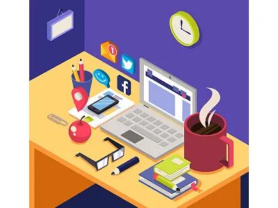 Isometric desk desk illustration isometric work