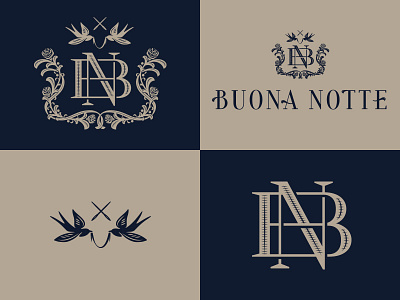 BN Open Crest b birds bn crest emblem monogram n process rose vines
