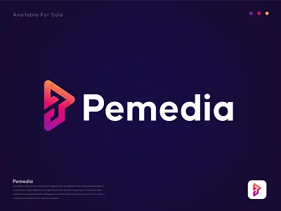 Pemedia Logo - Media Logo - Logos abstract logo brand brand identity designer branding color icon identity letter logo design logo logo design logos logotype media logo modern logo music logo play button play icon typography vector video logo
