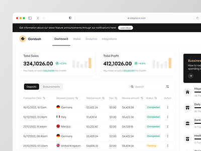 Condash - Dashboard Analytics 🔥 admin analytics b2b dashboard finance financial fintech insurance investment kpi management dashboard marketing navigation bar product design saas software tables ui ux web app