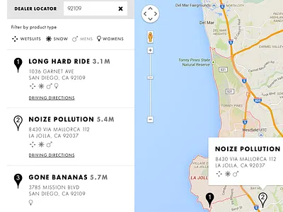 O'Neill Dealer Locator black icons locator mapping minimal oneill white
