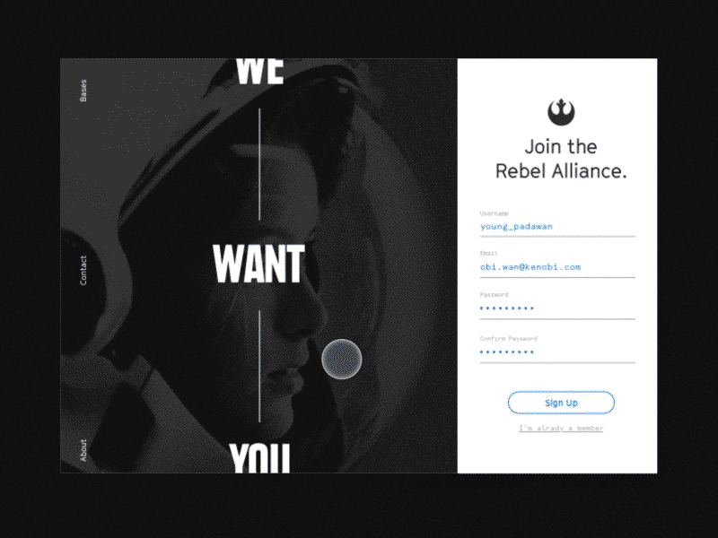 #001 - Rebel Sign Up 1 apercu mono dailyui gt cinetype plak principle sign up sketch star wars