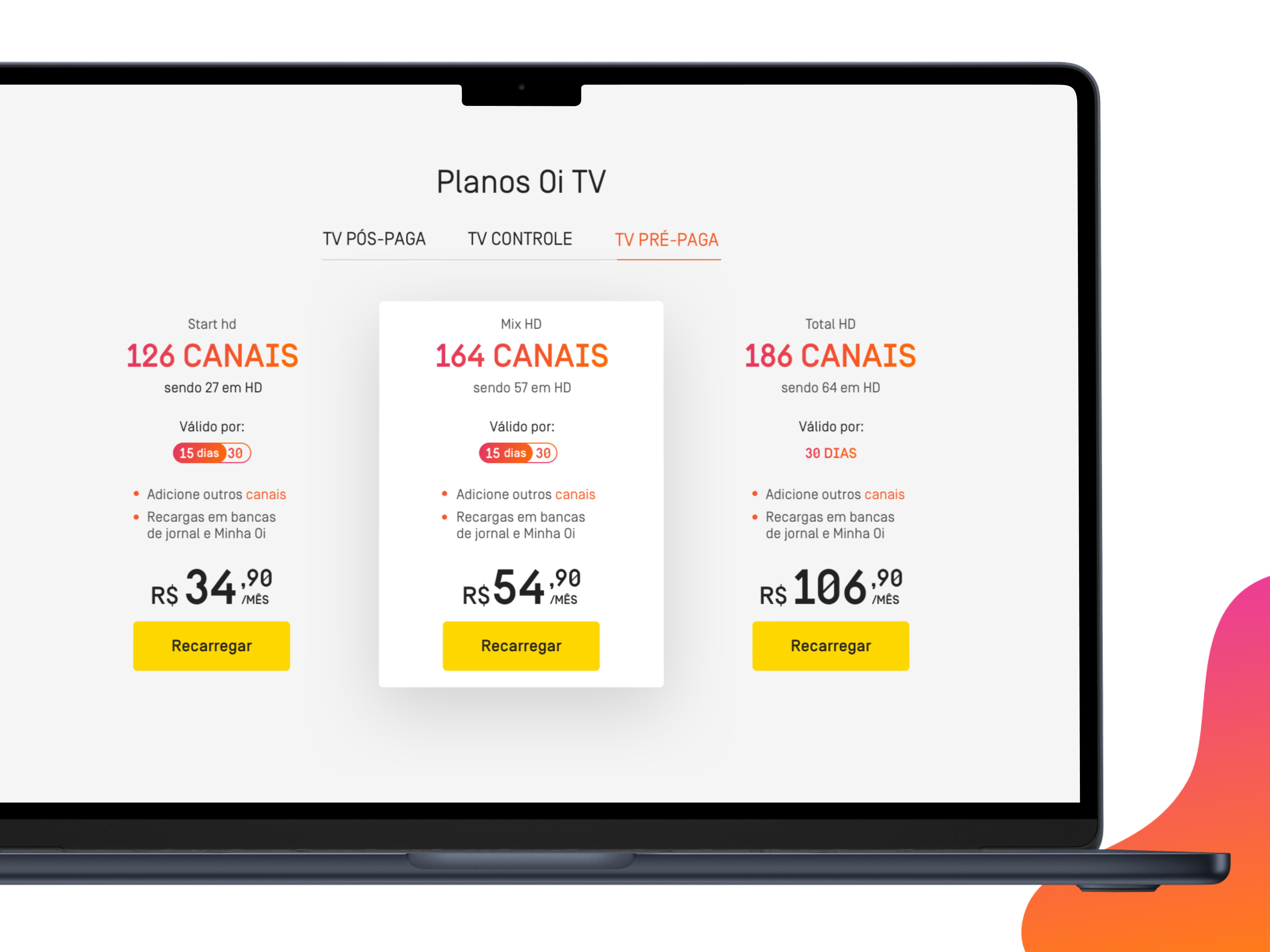 Oi TV call to action card flat ui ux