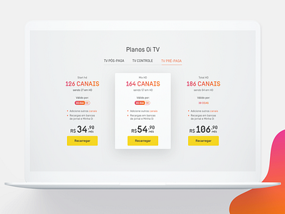 Planos Oi TV call to action card flat ui ux