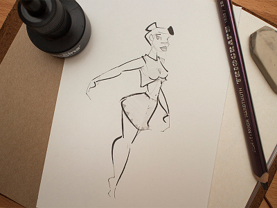 Inktober #23 beauty black and white girl hairbuns illustration ink inktober lady pinup skirt