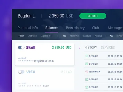 Account Balance account balance betting igaming profile sport ui user web