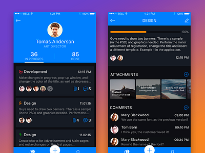 Project management app app blue clean flat ios odessa project simple task ui ukraine ux