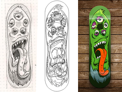 Deck One - Adobe Stream adobe deck design green monster process skateboard sketch stream tongue twitch