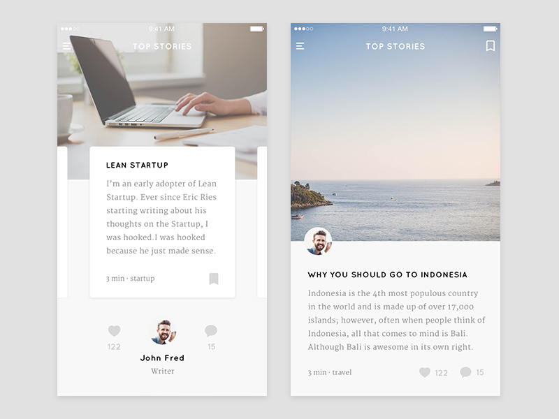 Blog App - Top Stories blog clean ios minimal mobile ui user interface ux
