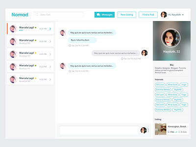 Chat Details apartments app chat clean flat messages profile rent sidebar ui ux web