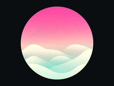 Snowy evening colorful illustration minimal pink psychedelic sky snow snowfall snowflake tundra vibrant white