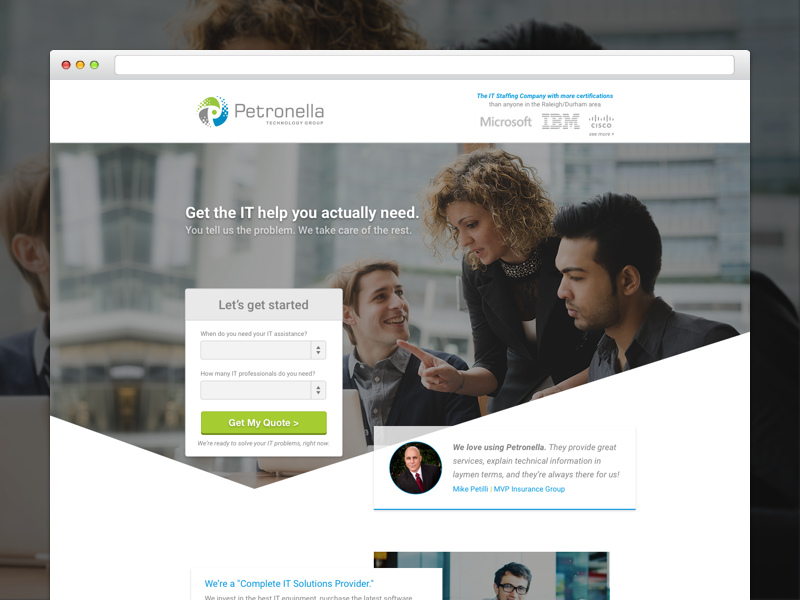 Petronella Landing Page computer it landing lp sketch staffing technology ui ux