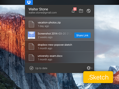 Dark Dropbox Popover (Sketch Freebie) blur dark desktop dropbox elcapitan notification osx popover redesign