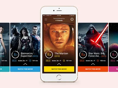 Fliq 6 app cards design flat iphone mobile movie simple ui