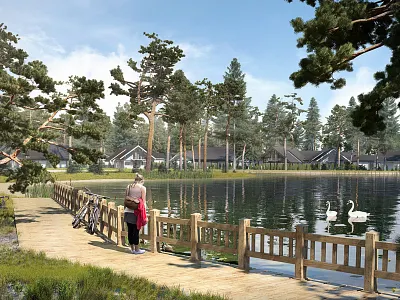 Fachwerk village 3d details fachwerk gorkstudio lake modelling moscow pine port village visualization