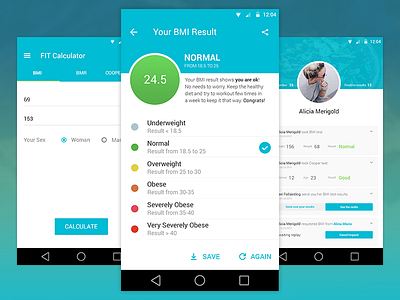 FIT Calculator for Android android application bmi bmr calculator cooper design fit profil result ui ux