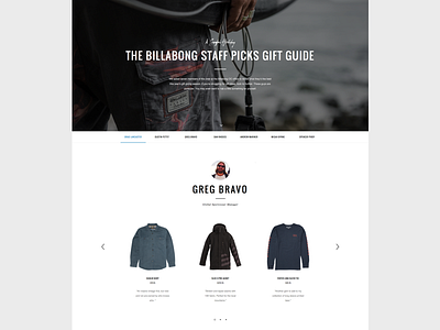 Billabong Staff Picks landing page shopping guide ui website