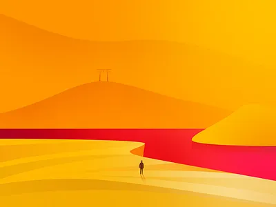 Journey asian gradient hill illustration japan sunset temple travel yellow