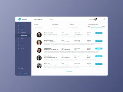 FITZ Personal Trainer dashboard filters fitz personal trainer ui user users