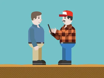 Farmer meets with client character design farm farmer illustrator vector