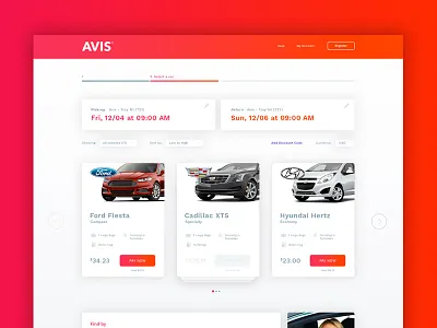Avis Redesign avis cars clean flat material modern red rent search simple ui