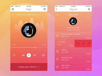 Media Player Concept appdesign control equalizer flat icons interface ios iphone mediaplayer studio ui ux