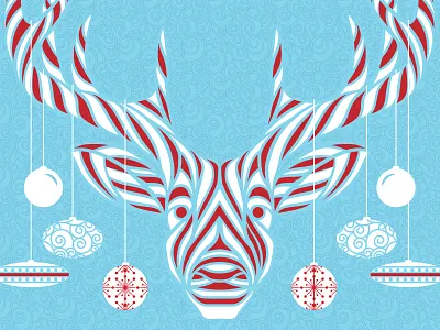 Christmas Party Invite Art antler candy cane christmas holiday ornament peppermint red swirl white