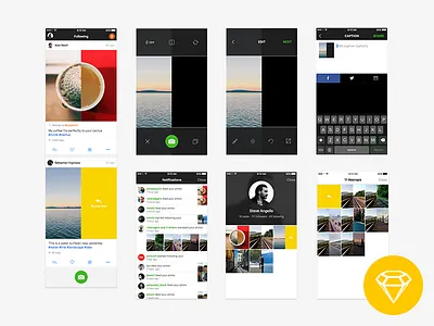 Resnap iOS App UI (Freebie) app design free download ui free ios ui free sketch free sketch ui free ui freebie photo app resnap sketch file