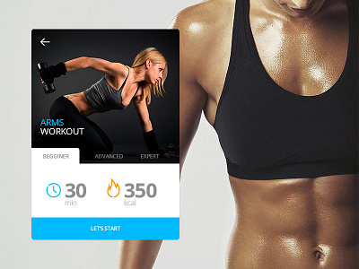 Day 008 - Fitness Card 100 app blue card cardio days design fitness minimal tabs ui web
