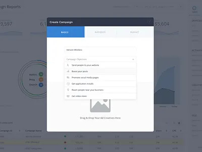 New Campaign Modal campaign dropdown modal