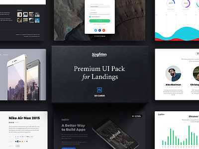 Singleton – Premium UI Pack for Landings card cards huge kit landing landing page landing page photoshop psd ui ui kit